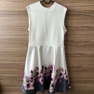 TB4 - Floral Sleeveless Dress with Scalloped Neckline